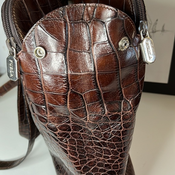 Furla Italian Leather Embossed Crocodile Large Tote Bag - Picture 12 of 16